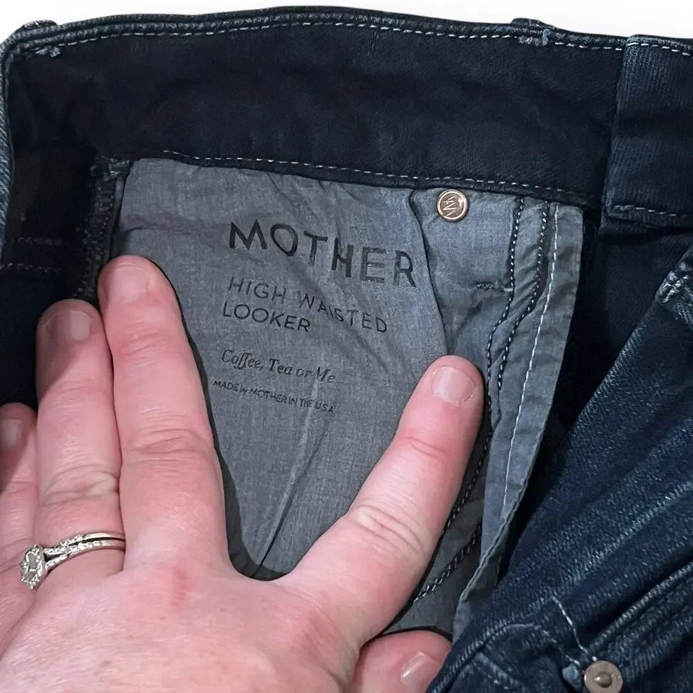 MOTHER Jeans Womens 26 High Waisted Looker Coffee Tea Or Me Denim Dark Blue Wash